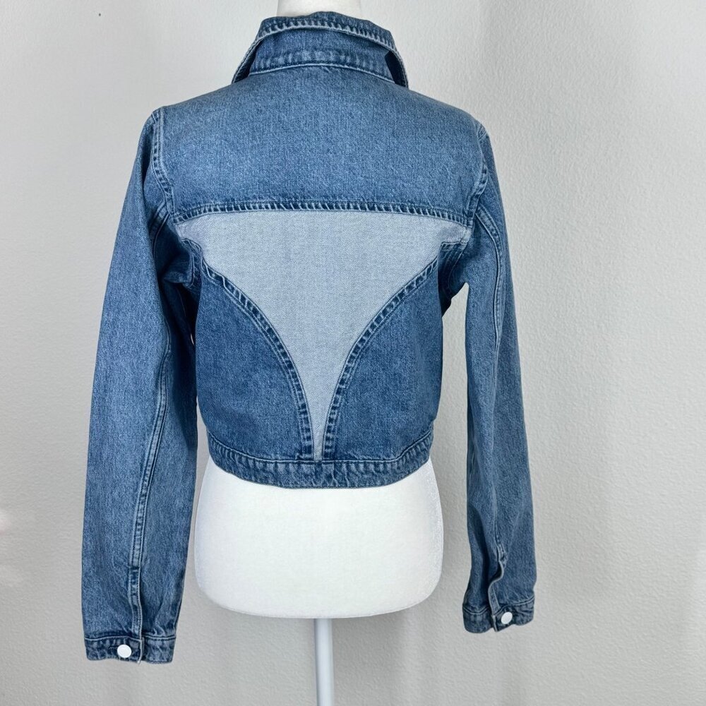 Triarchy Reverse Stirrup Denim Jacket Size Small Two Tone Cropped - Picture 3 of 11